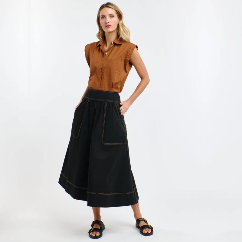 Marion Cotton Skirt - Black with Butterscotch Stitching 365 days