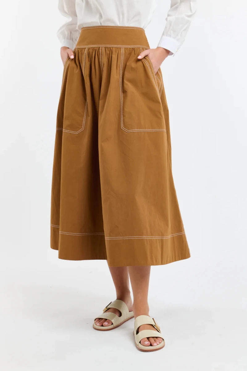 Marion Cotton Skirt - Butterscotch with Natural Stitching skirt 365 days