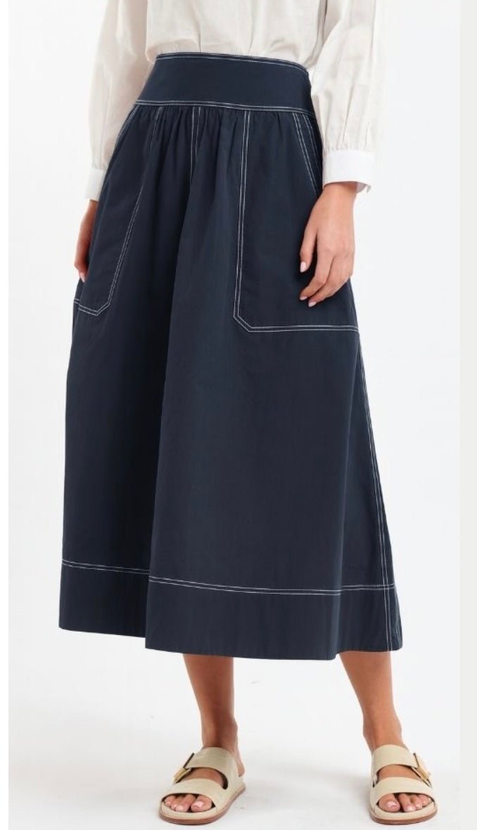 Marion Cotton Skirt - Navy with Natural Stitching 365 days