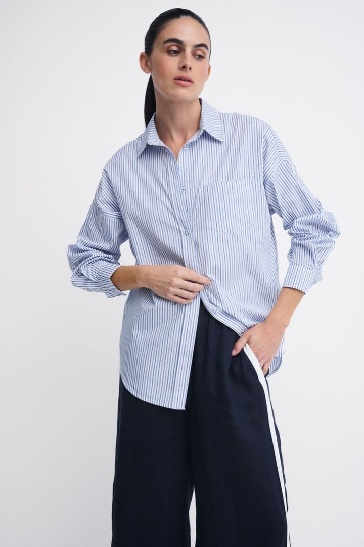 Maya Long Sleeve Shirt - Blue Stripe shirt Little Lies