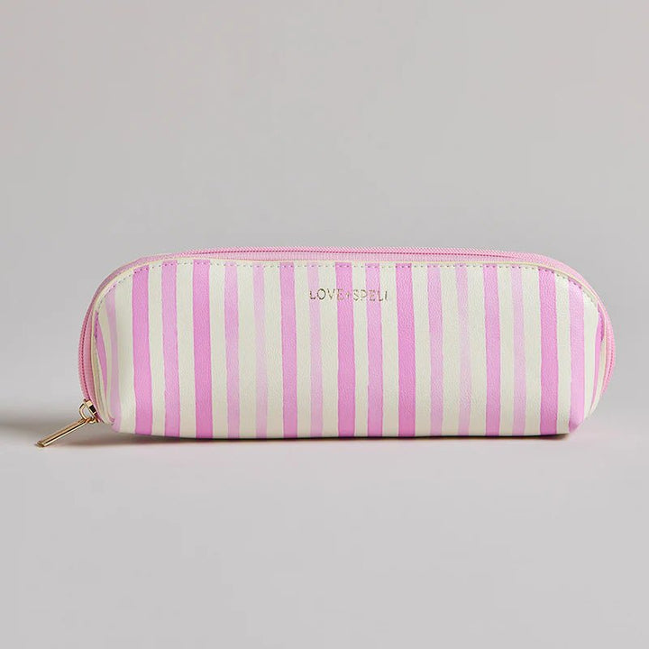 Medium Make Up Case- Pink Stripe Cosmetic &amp; Toiletry Bags Love Spell