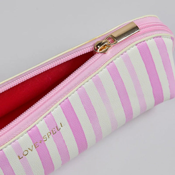 Medium Make Up Case- Pink Stripe Cosmetic &amp; Toiletry Bags Love Spell