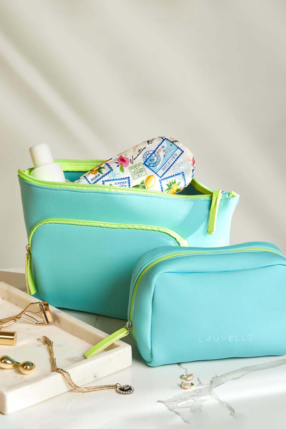 Medium Neoprene Pouch Blue cosmetic bag Louvelle Australia