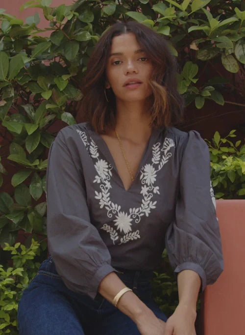 Mexican Embroidered Blouse Grey General Marie Louise De Monteray