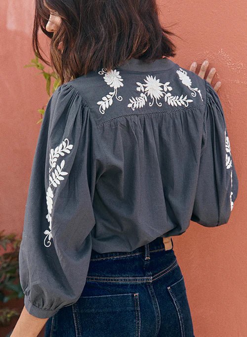 Mexican Embroidered Blouse Grey General Marie Louise De Monteray