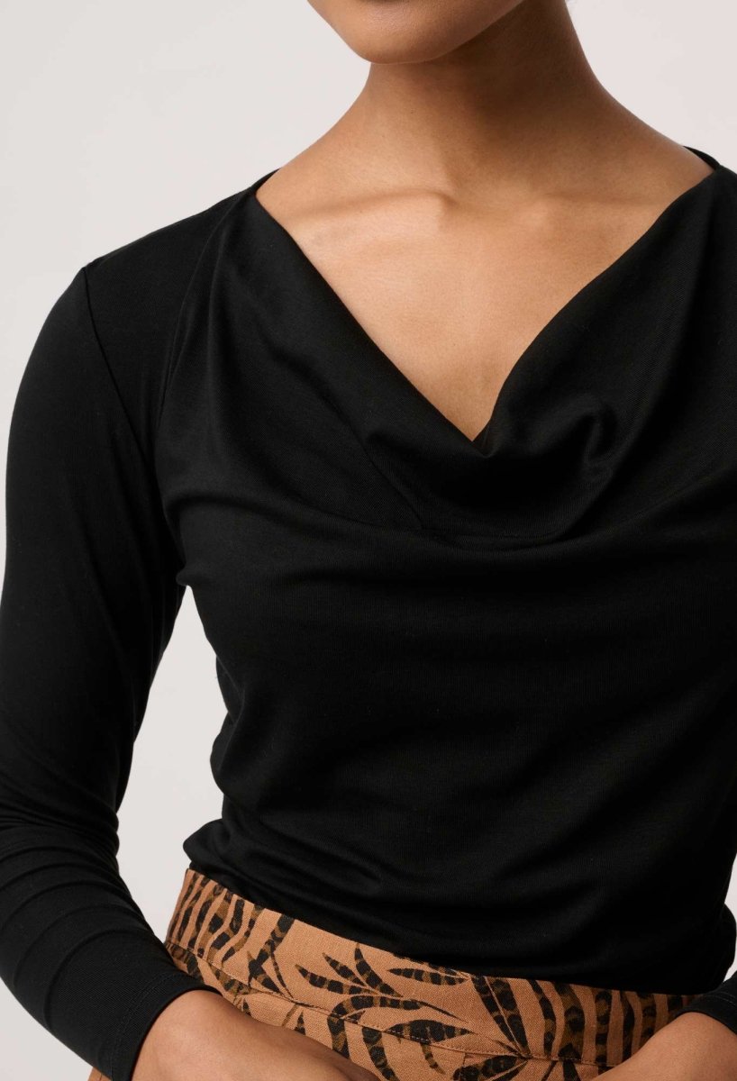 Milda Lyocell Stretch Cowl Top in Black OnceWas