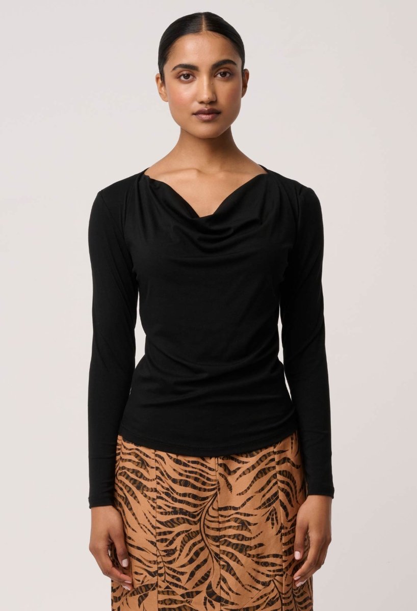Milda Lyocell Stretch Cowl Top in Black OnceWas