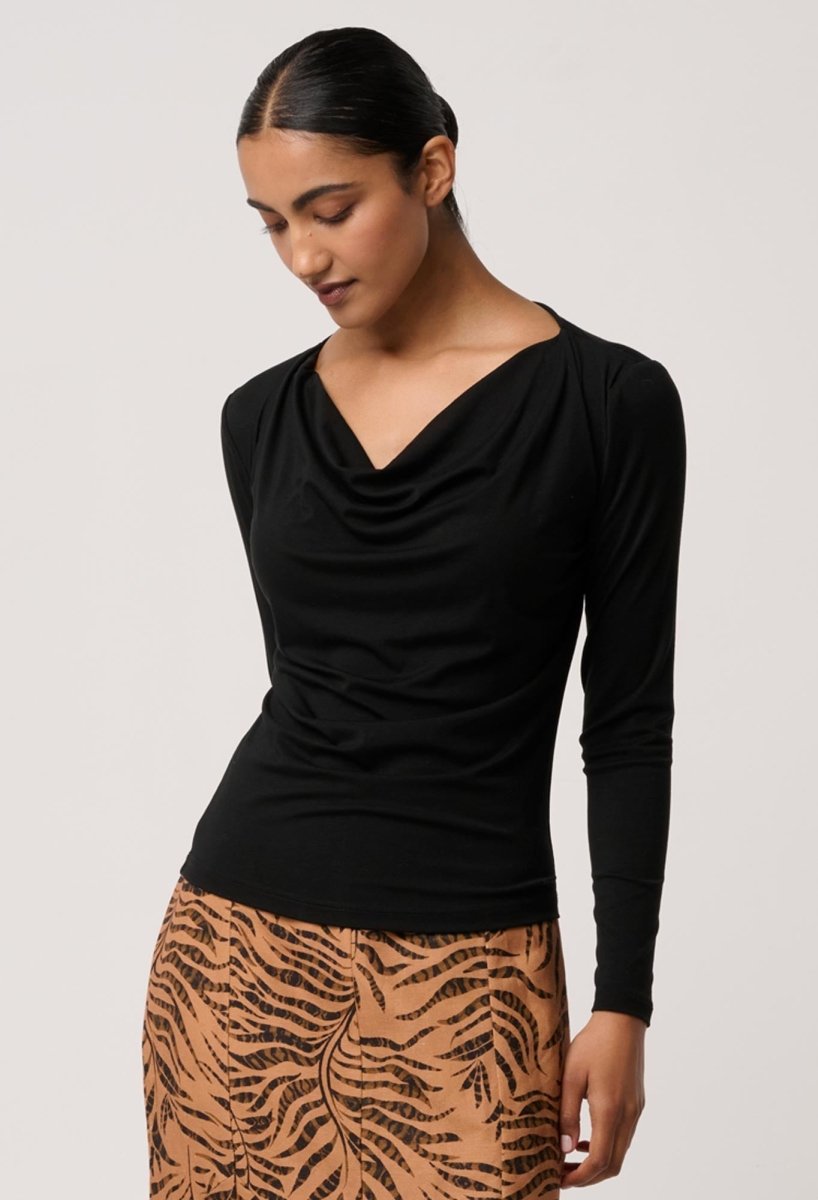 Milda Lyocell Stretch Cowl Top in Black OnceWas