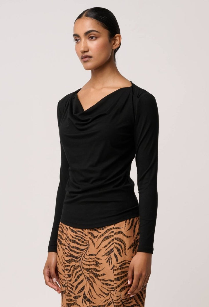 Milda Lyocell Stretch Cowl Top in Black OnceWas