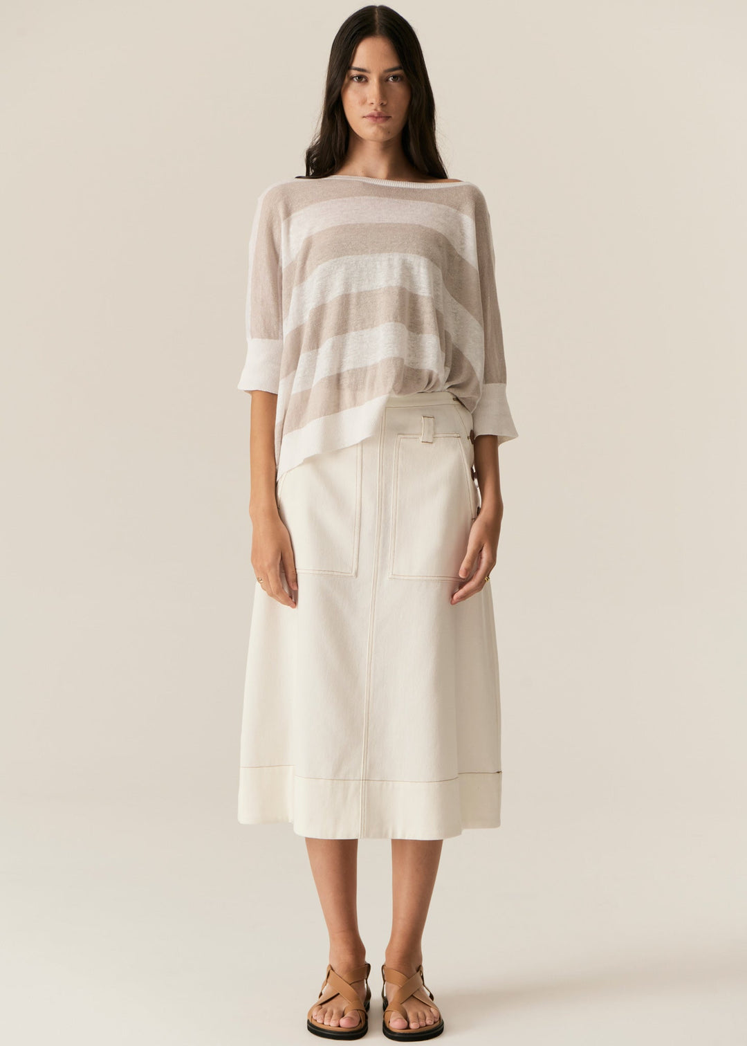 Milton Stripe Knit - White Pebble POL