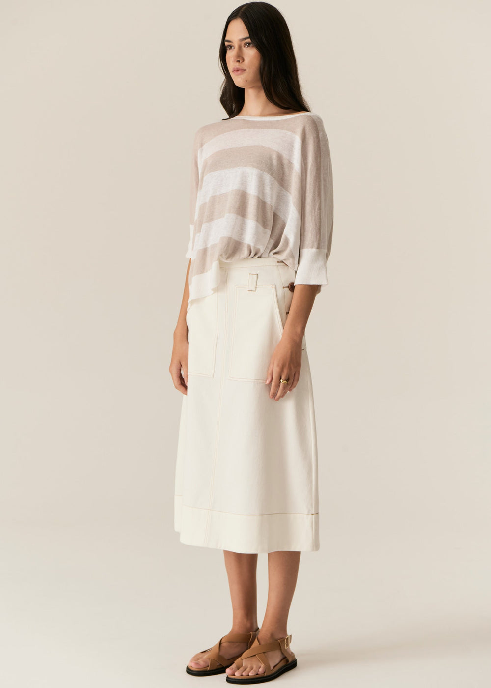 Milton Stripe Knit - White Pebble POL
