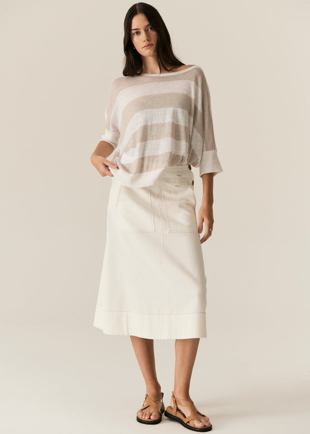 Milton Stripe Knit - White Pebble POL