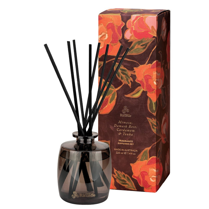 Mimosa, Damask Rose, Cardamom & Tonka Fragrance Diffuser Set | 220ml Candles Urban Rituelle