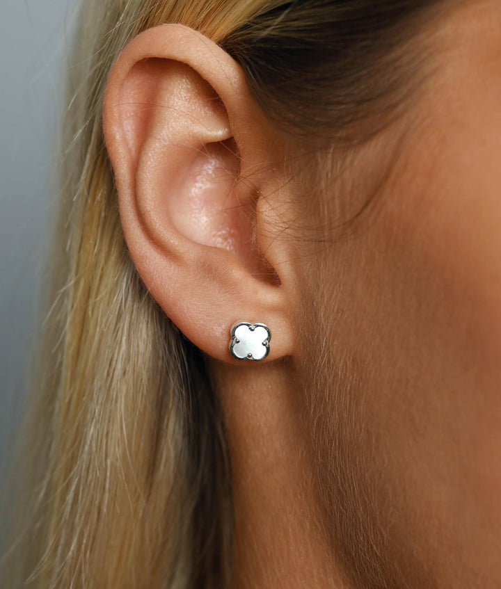 Mini Clover Sterling SIlver (Mother Of Pearl) Stud Earrings - Stanleyandstone