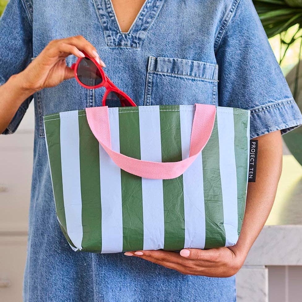 Mini Tote – Green Blue Stripe - Stanleyandstone