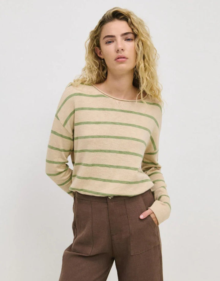 Minnie Top STRIPE Taupe / Fern - Stanleyandstone