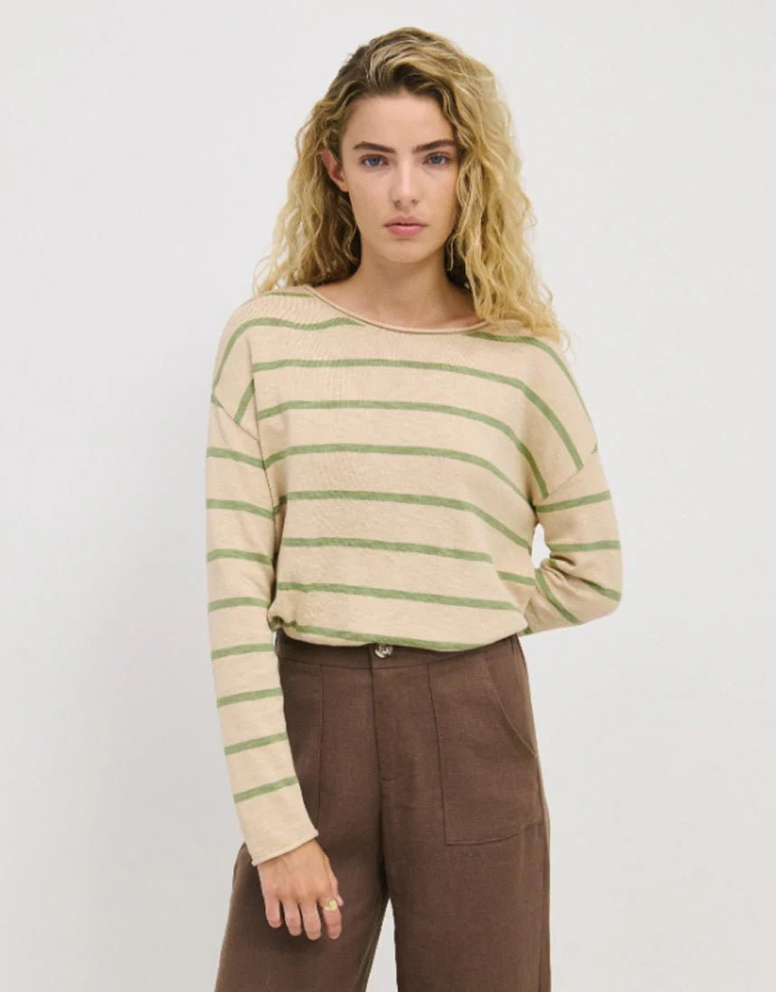Minnie Top STRIPE Taupe / Fern - Stanleyandstone