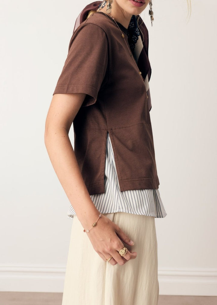 Mirel Multimedia Tee - choc/blue stripe - Stanleyandstone