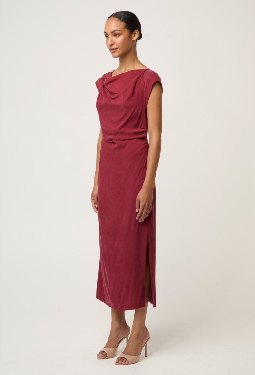 Monique Draped Neck Gold Column Dress - Ruby Dress Once Was