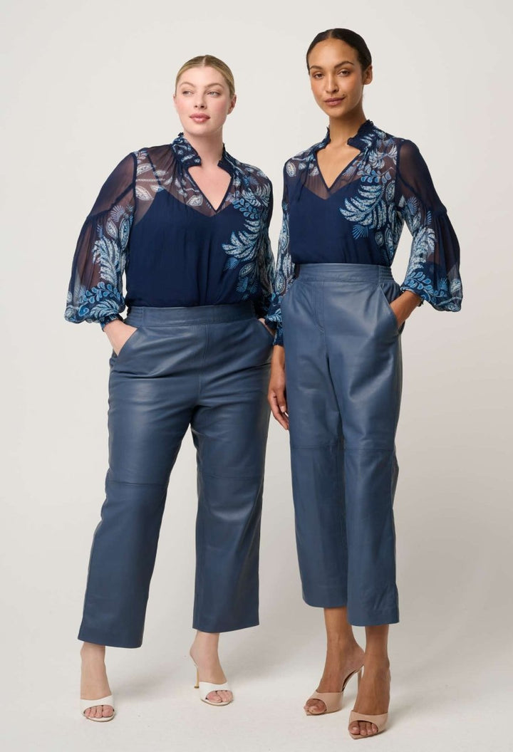 Montoya Cropped Leather Straight Leg Pant - Stonewashed Blue Pant Once Was