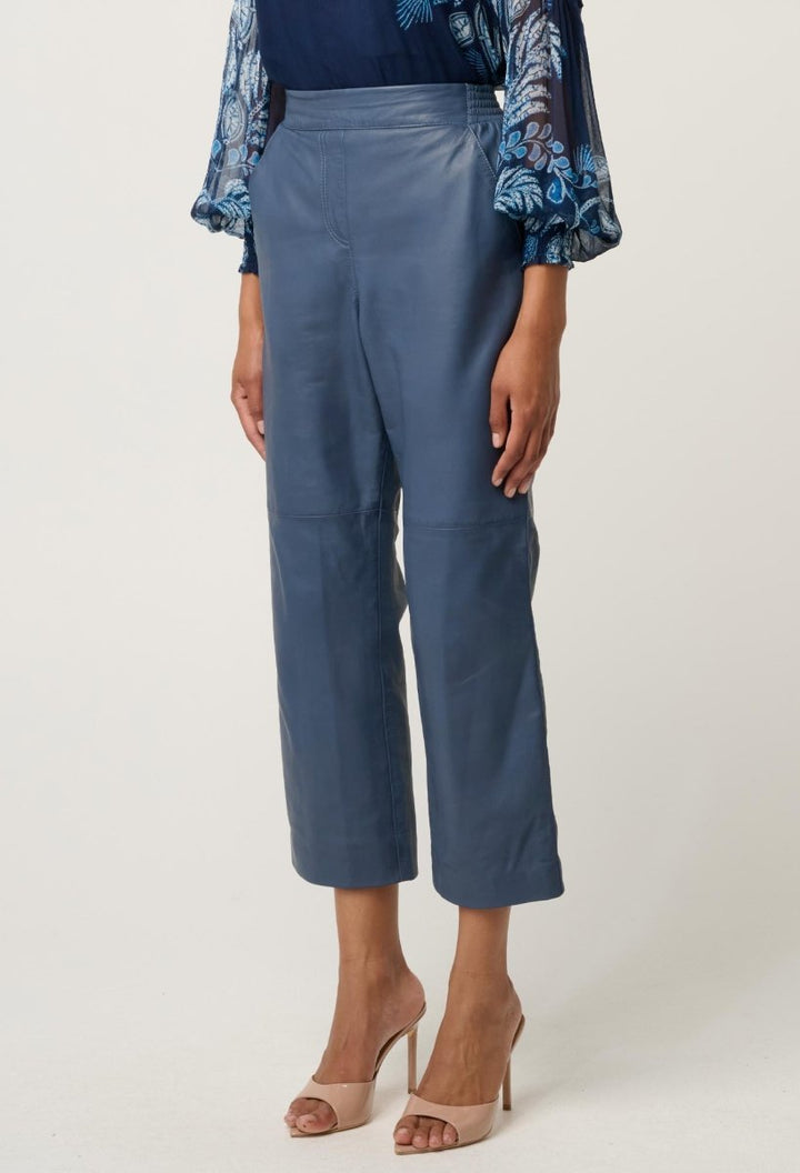Montoya Cropped Leather Straight Leg Pant - Stonewashed Blue Pant Once Was