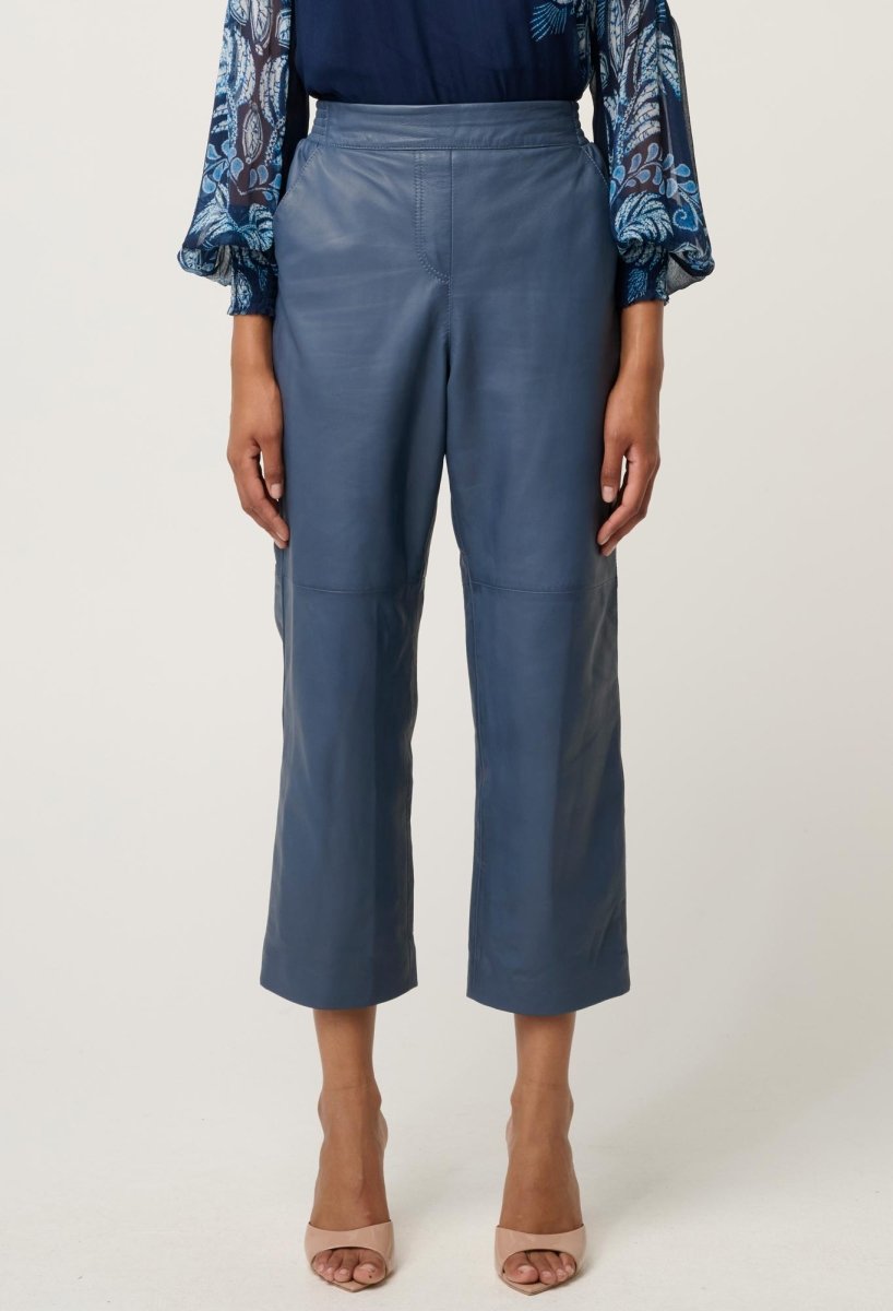 Montoya Cropped Leather Straight Leg Pant - Stonewashed Blue Pant Once Was