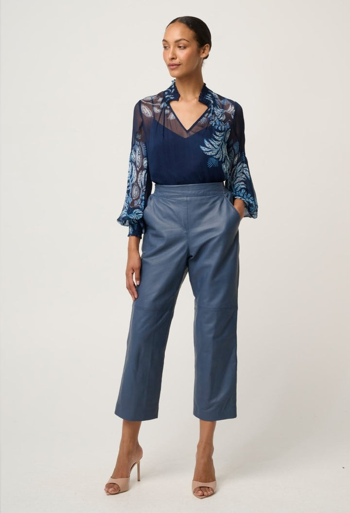 Montoya Cropped Leather Straight Leg Pant - Stonewashed Blue Pant Once Was