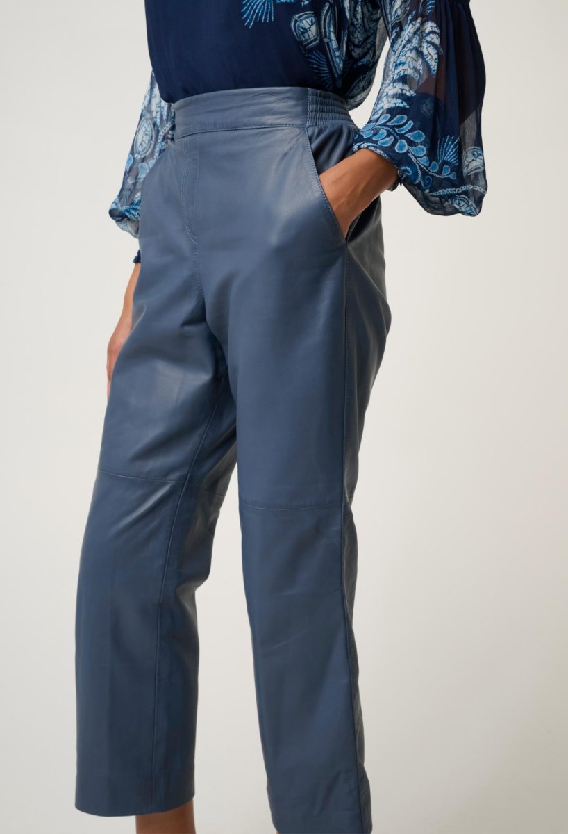 Montoya Cropped Leather Straight Leg Pant - Stonewashed Blue Pant Once Was