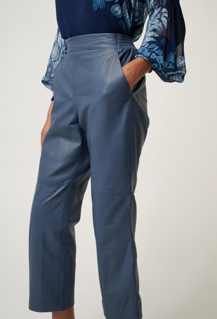 Montoya Cropped Leather Straight Leg Pant - Stonewashed Blue Pant Once Was