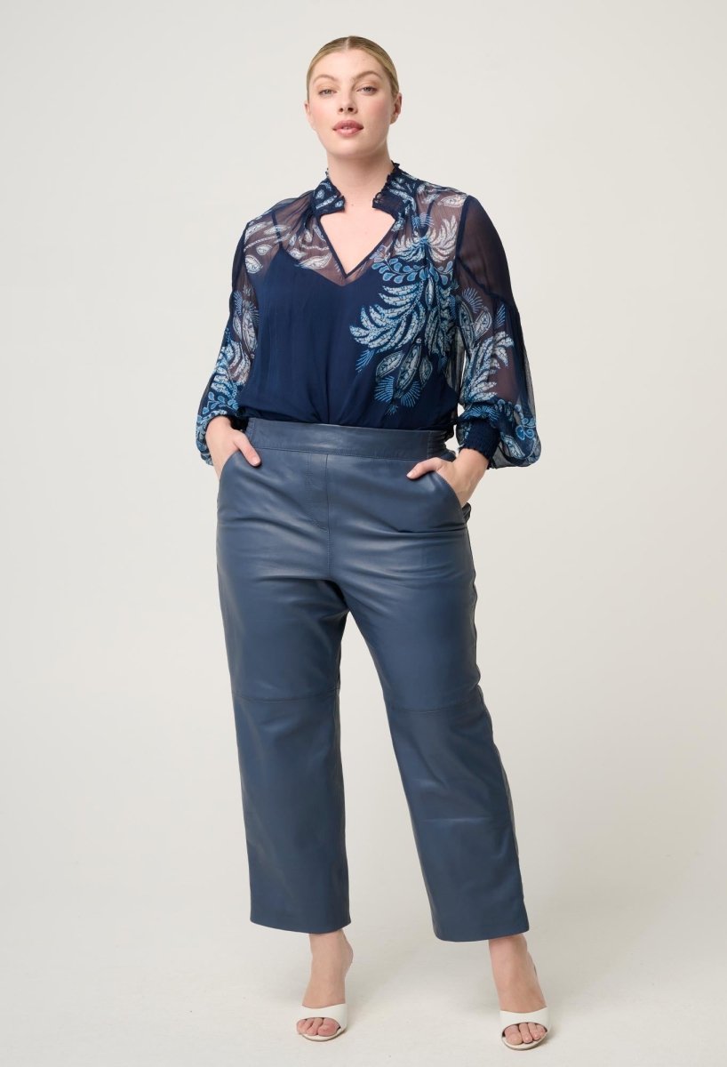 Montoya Cropped Leather Straight Leg Pant - Stonewashed Blue Pant Once Was