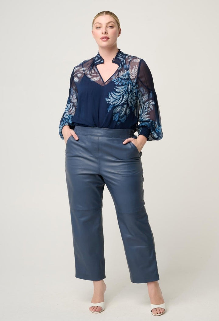 Montoya Cropped Leather Straight Leg Pant - Stonewashed Blue Pant Once Was