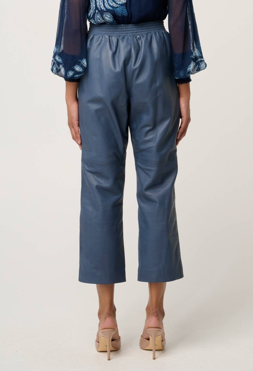 Montoya Cropped Leather Straight Leg Pant - Stonewashed Blue Pant Once Was