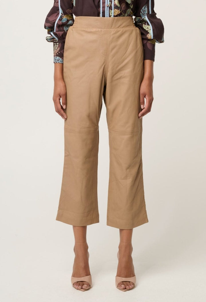 Montoya Leather Elasticated Straight Leg Pant in Wheat Leather Ocean