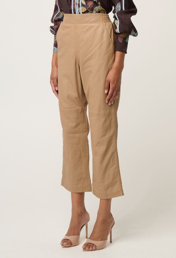 Montoya Leather Elasticated Straight Leg Pant in Wheat Leather Ocean