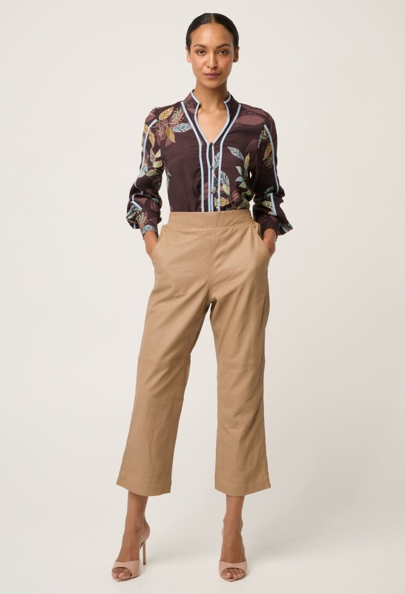 Montoya Leather Elasticated Straight Leg Pant in Wheat Leather Ocean