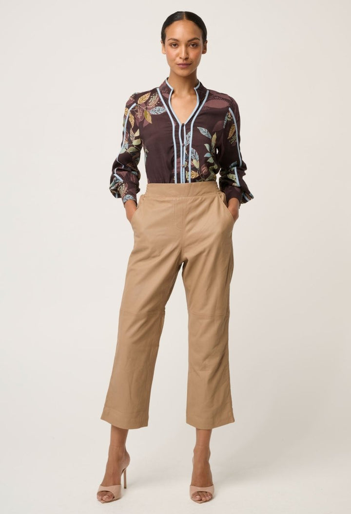 Montoya Leather Elasticated Straight Leg Pant in Wheat Leather Ocean