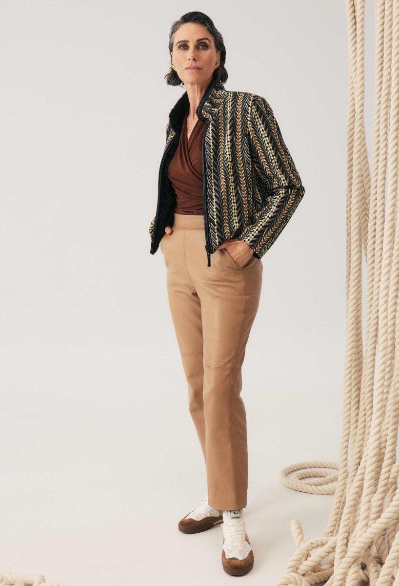 Montoya Leather Elasticated Straight Leg Pant in Wheat Leather Ocean