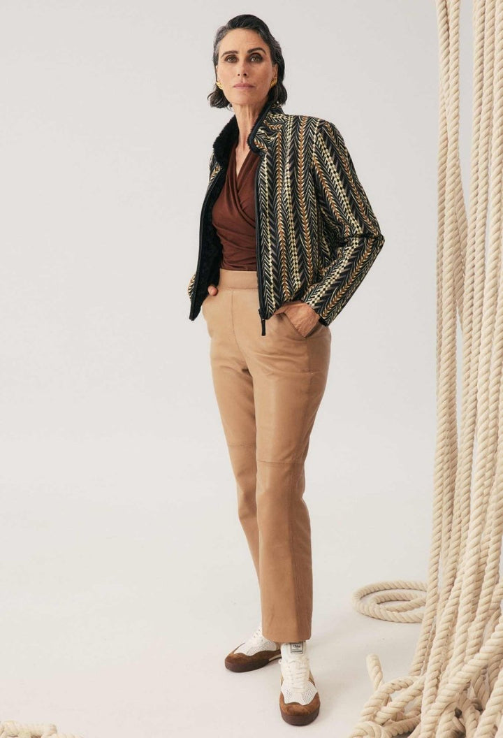 Montoya Leather Elasticated Straight Leg Pant in Wheat Leather Ocean