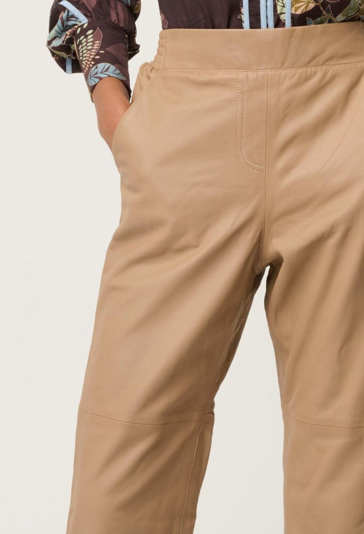 Montoya Leather Elasticated Straight Leg Pant in Wheat Leather Ocean