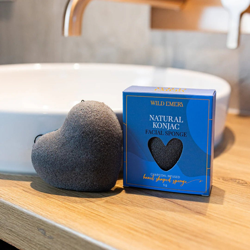 Natural Konjac Facial Sponge - Charcoal face washer Wild Emery Pty Ltd