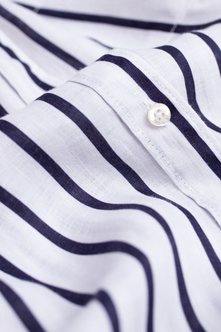 Navy and White Stripe Boyfriend Linen Shirt shirt Hut