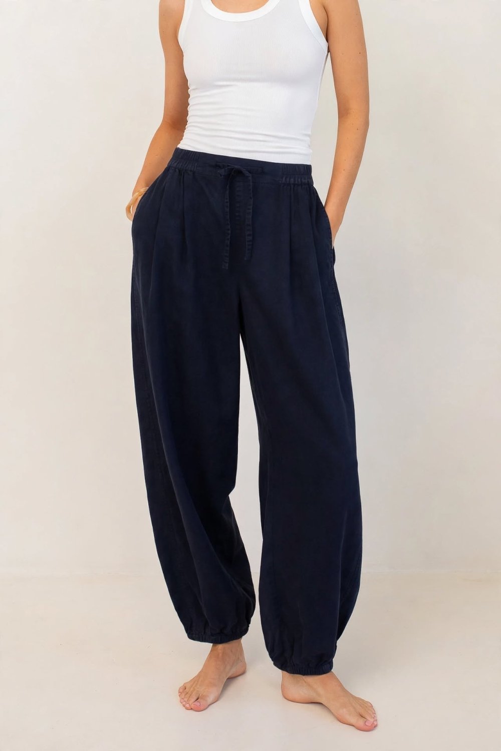 Navy Cotton Barrel Leg Pant pant Hut