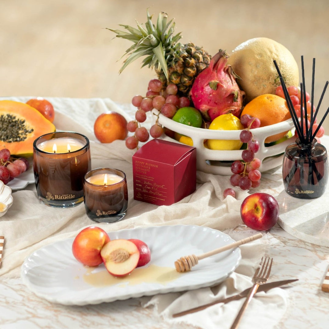 Nectarine, Honey Blossom, Bergamot, Vetiver<br> Scented Soy Candle | 140gm Urban Rituelle