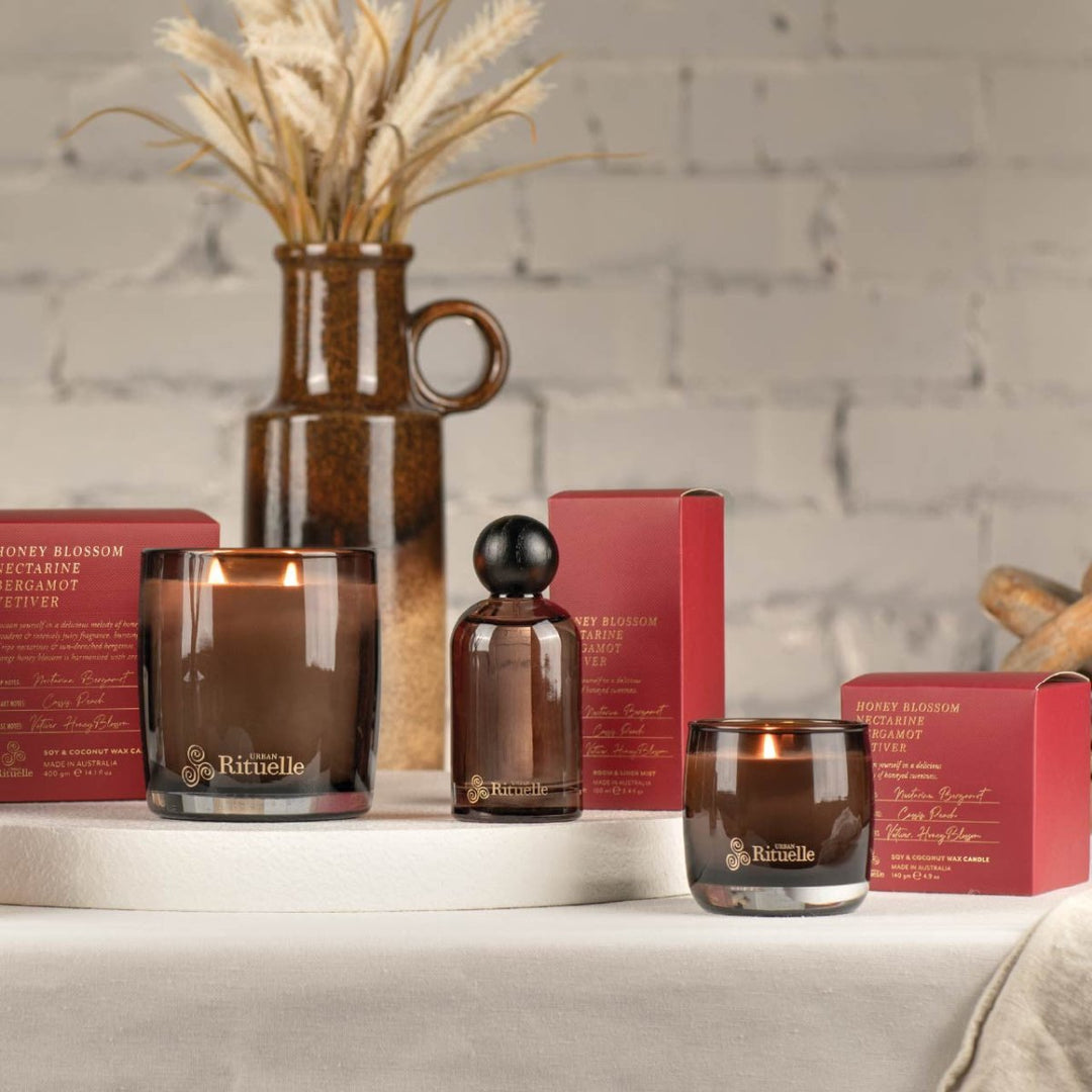 Nectarine, Honey Blossom, Bergamot, Vetiver<br> Scented Soy Candle | 140gm Urban Rituelle