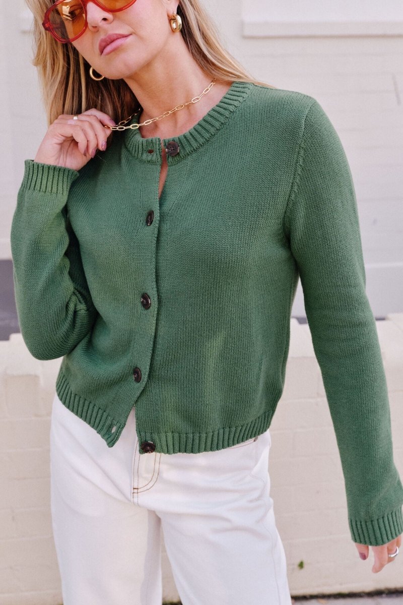 Nelly Long Sleeve Knit Cardi - Green cardigan Ceres Life