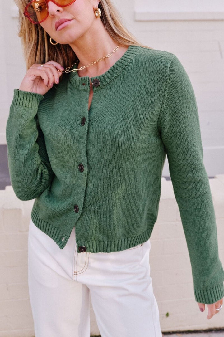 Nelly Long Sleeve Knit Cardi - Green cardigan Ceres Life
