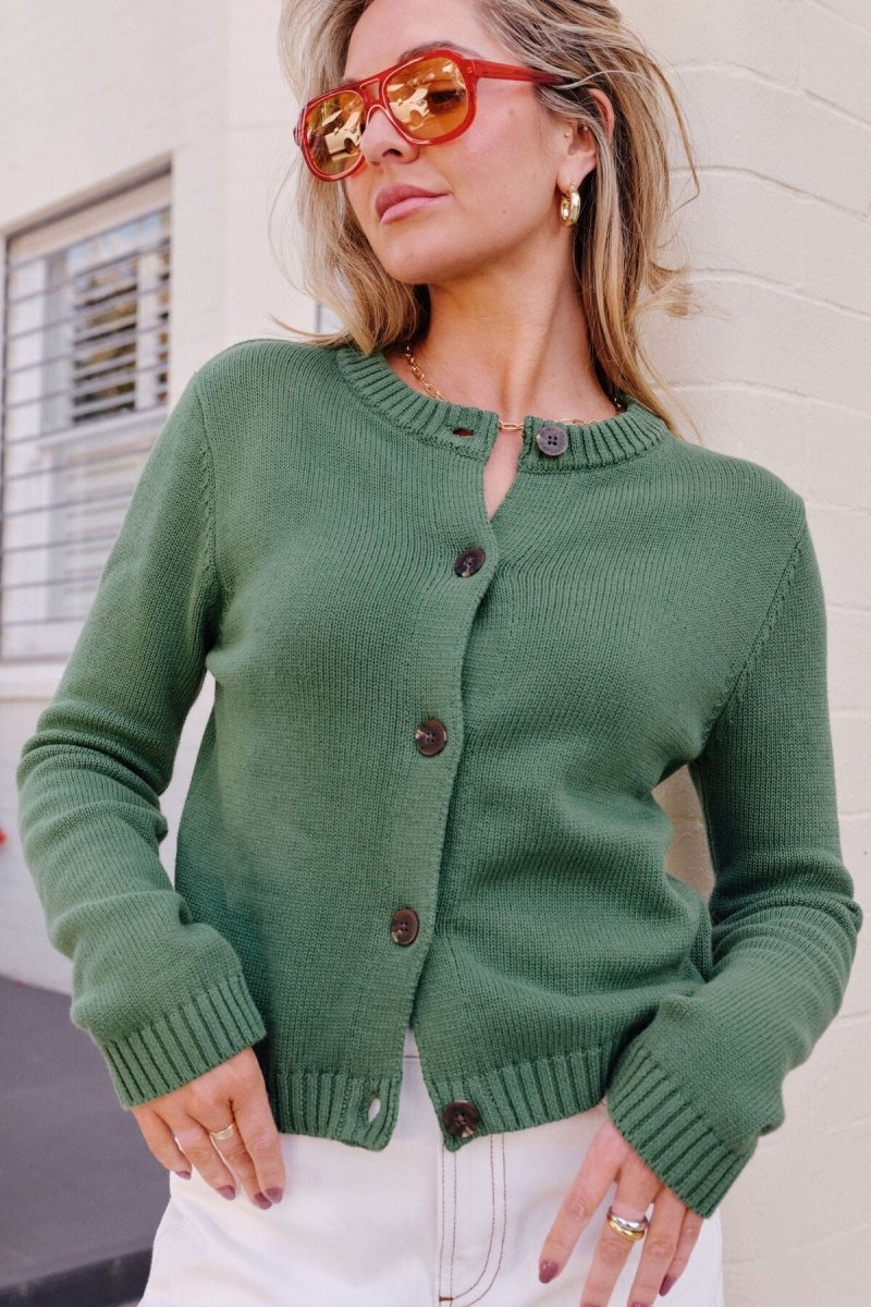 Nelly Long Sleeve Knit Cardi - Green cardigan Ceres Life XS