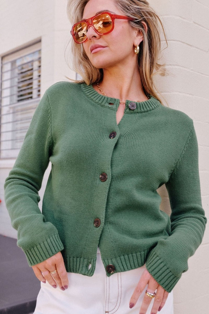 Nelly Long Sleeve Knit Cardi - Green cardigan Ceres Life XS