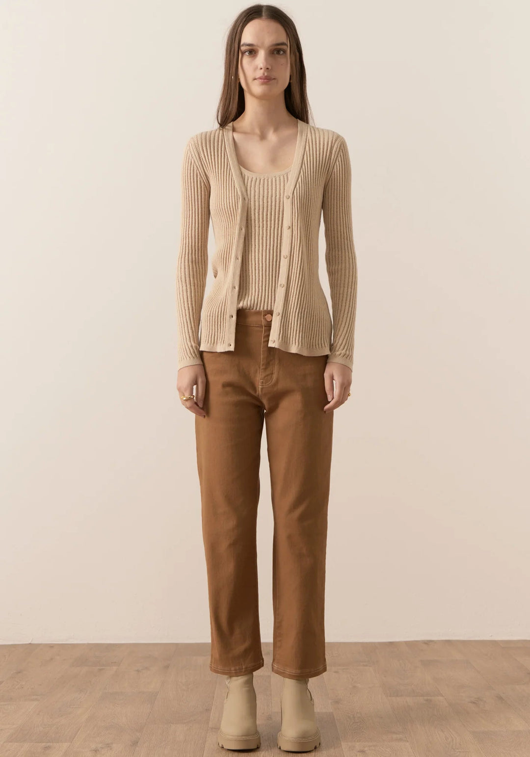 Nucleus Pointelle Cardigan - Pebble knits POL