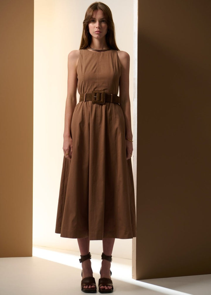 Odette Belted Dress - Chocolate Dress POL